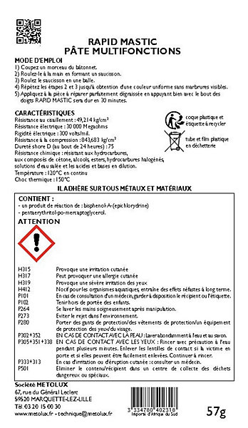 Metolux Rapid Mastic spécial Aluminium