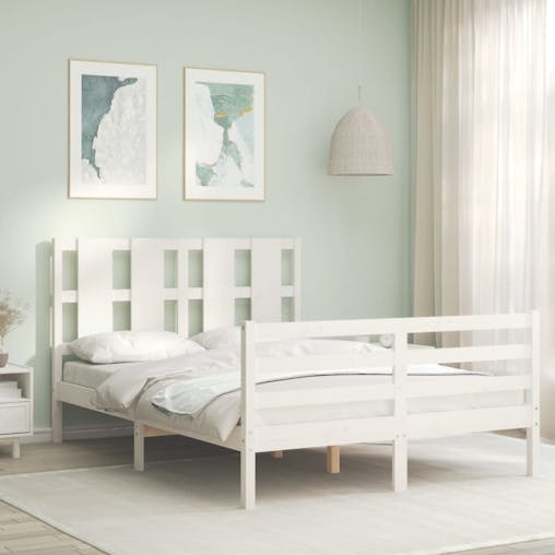 NNEVL Bed Frame with Headboard White 137x187 cm Double Solid Wood