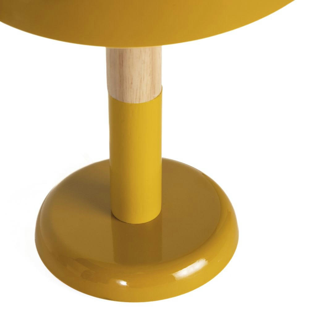 YUMA - Lampe à poser en métal jaune moutarde et bois d'hévéa