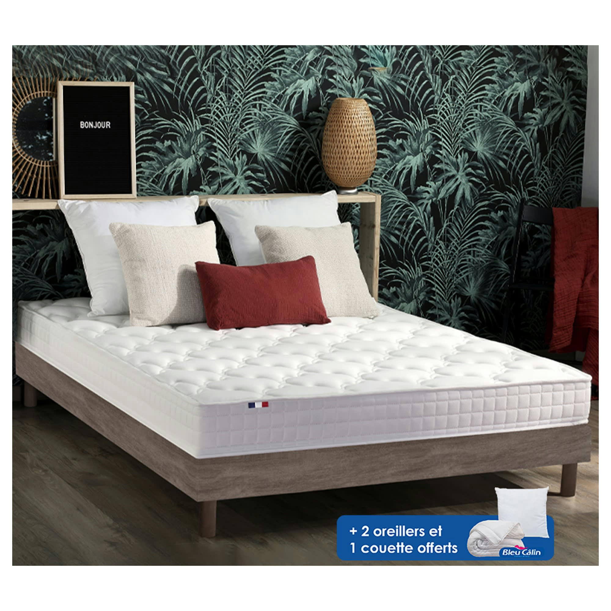 PACK AZUR - Pack Matelas mémoire de forme + Sommier + couette Oreiller 140x190