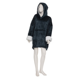 Manta camisola com capuz azul petróleo