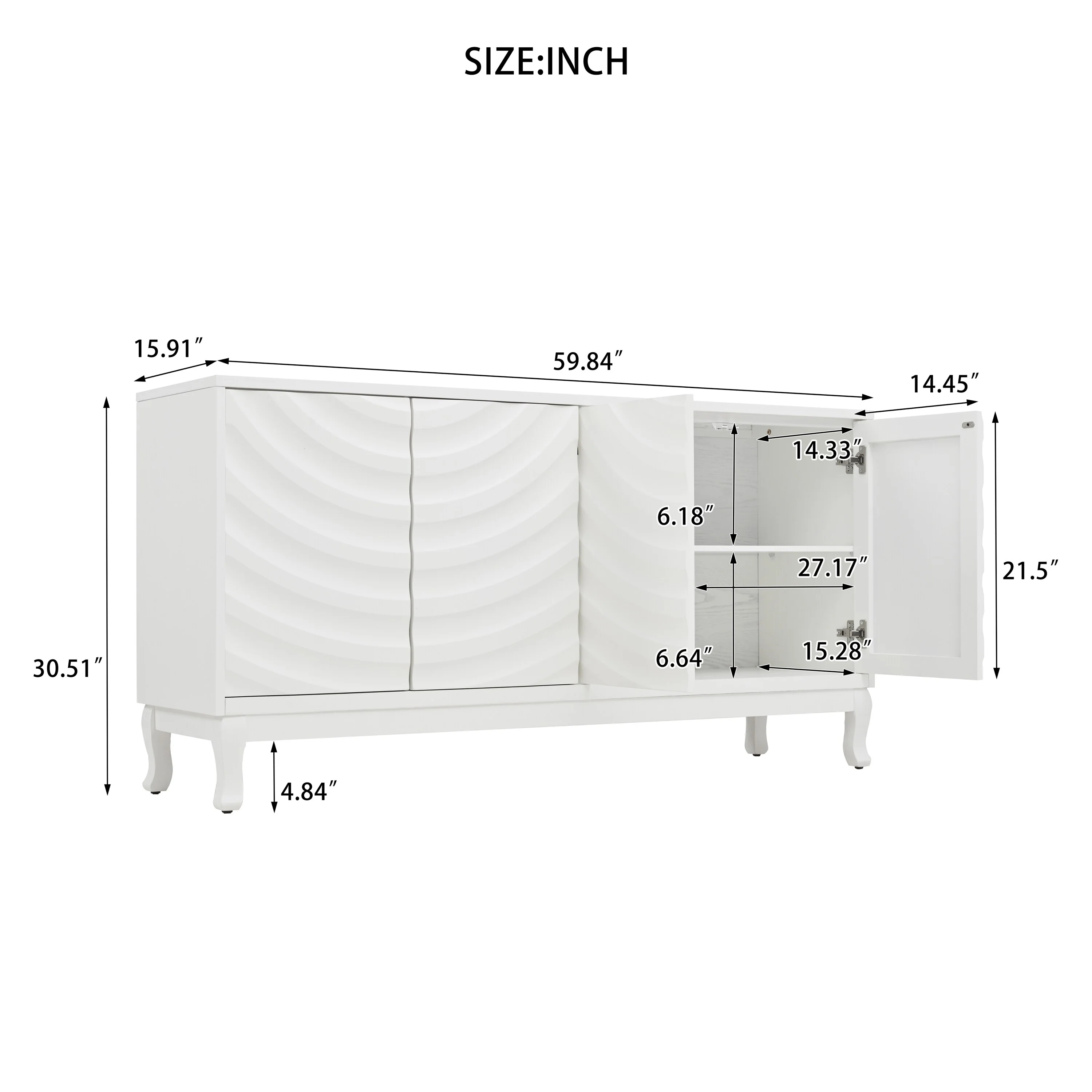 Elegant Sideboard with Arched Groove Design for Living Room