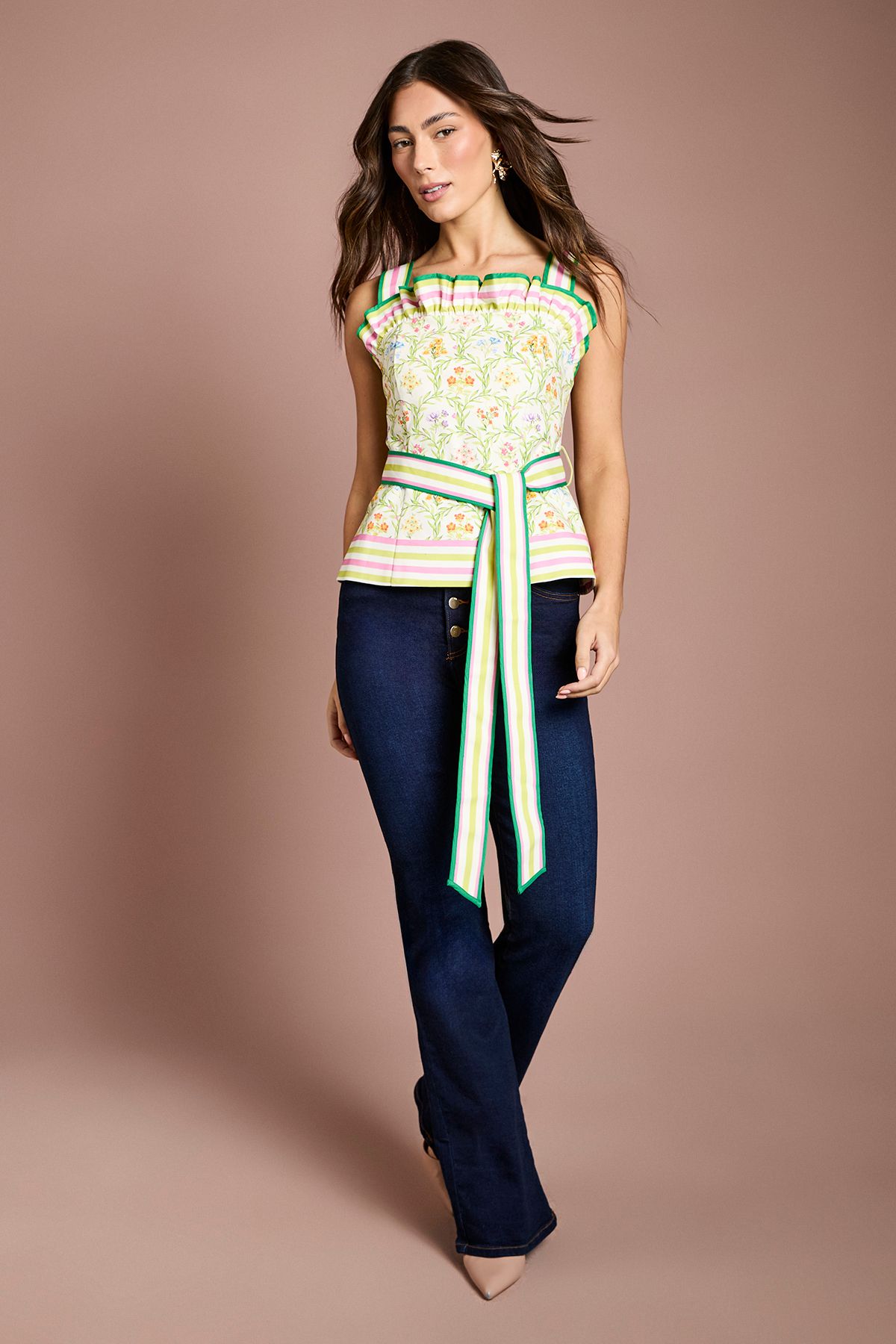 Coast Printed Frill Tie Detail Top