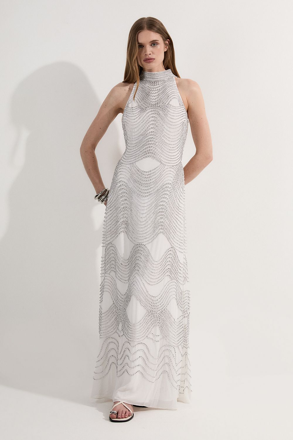 KarenMillen Embellished Geo Halter Woven Maxi Dress