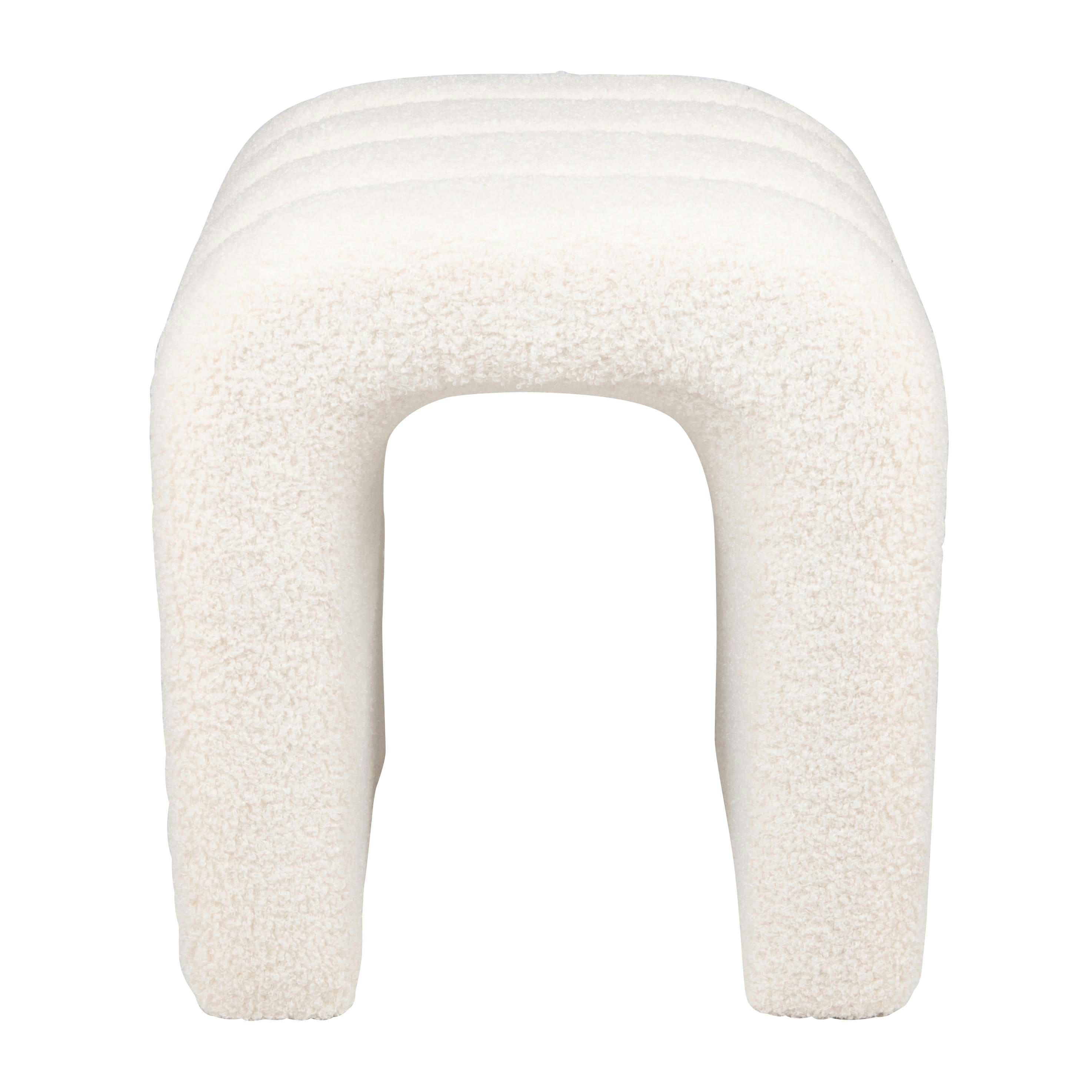 URIEL - Pouf en tissu écru effet laine bouclée