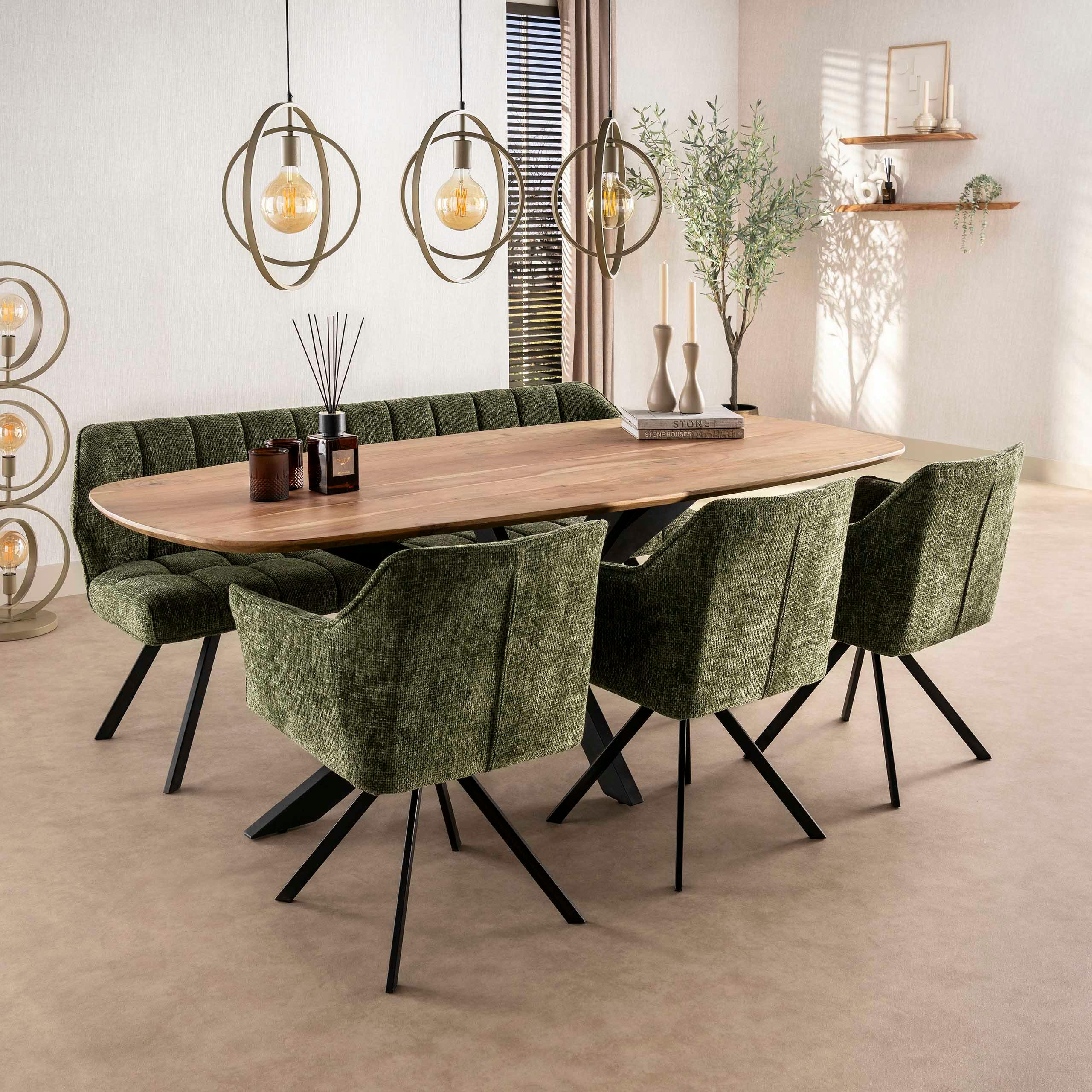 Banc de table vert chenille pieds anthracite 180 cm MELBOURNE