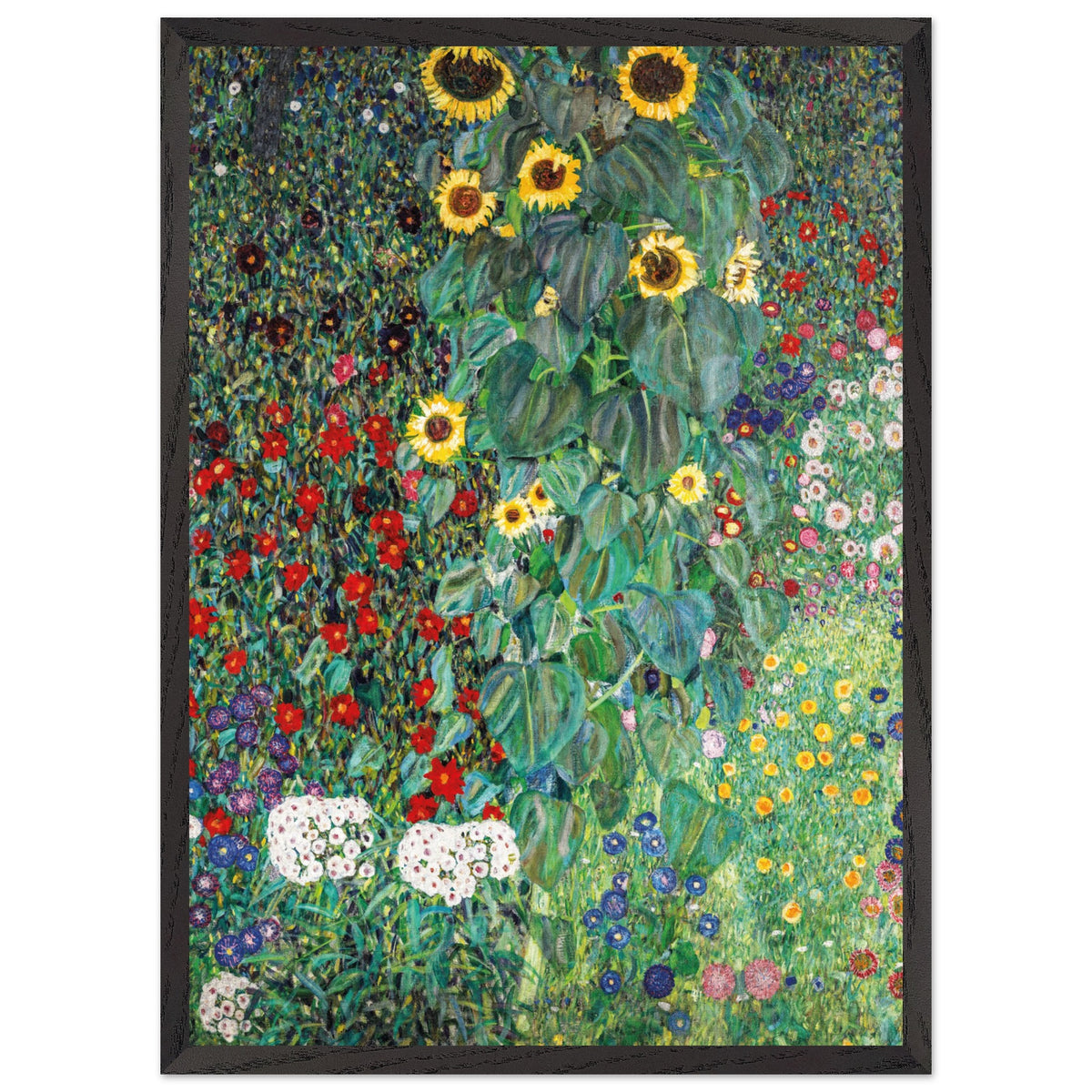 Artfulprints Poster met Lijst Gustav Klimt - Country garden with sunflowers  - 50x70 cm - Donkergroen