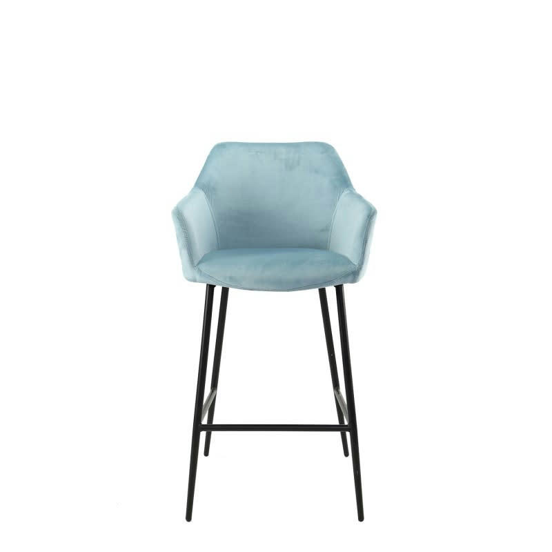 CHIC - Chaise haute de bar en velours bleu et pieds métal
