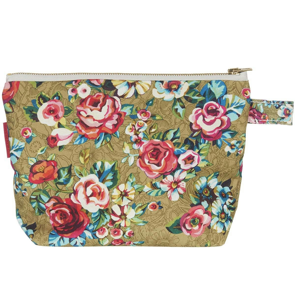 DEVI - Pochette en toile outdoor imprimé fleuri dore 19x28cm