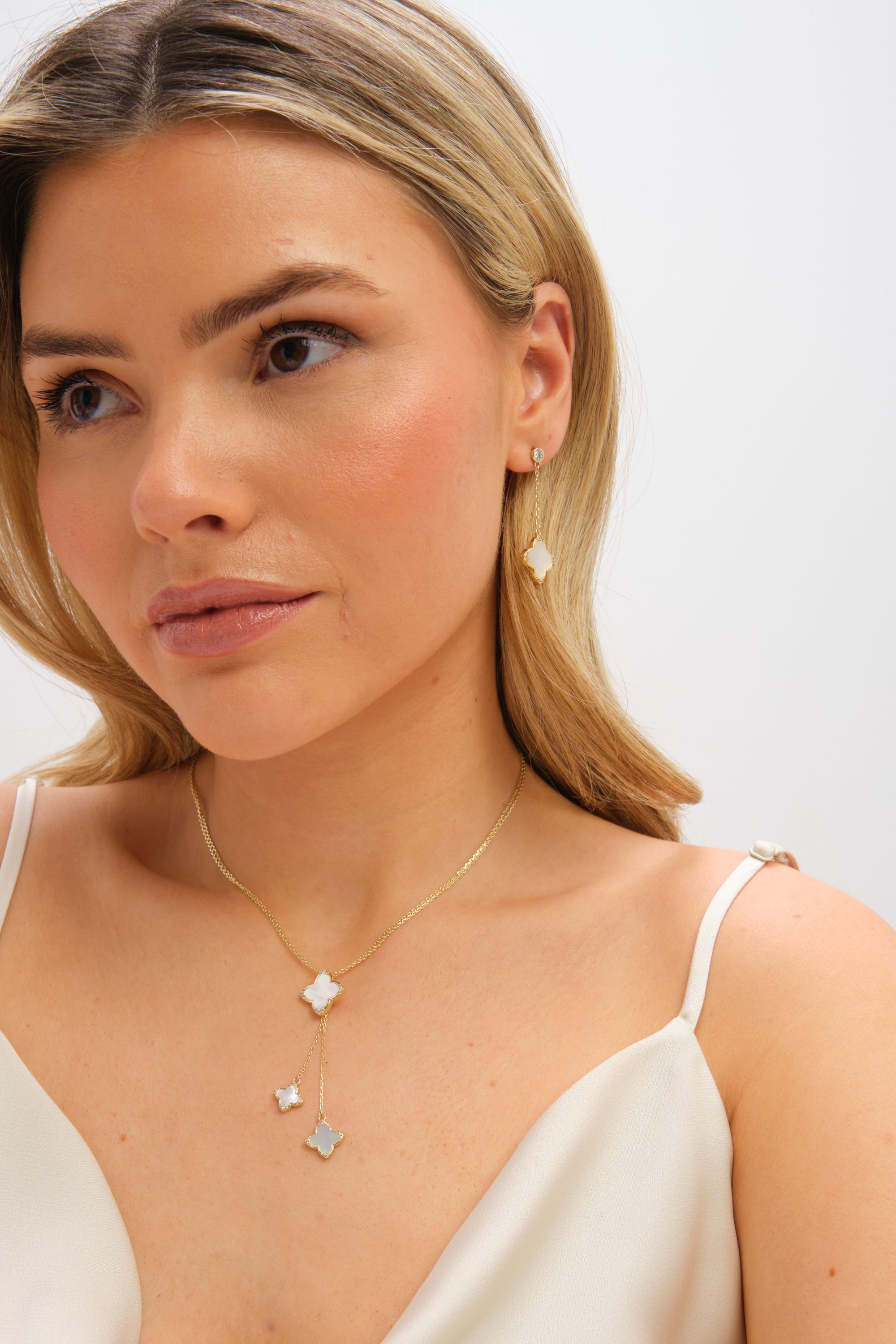 Jon Richard Gold Plated Mother of Pearl and Crystal Clover Y-Necklace