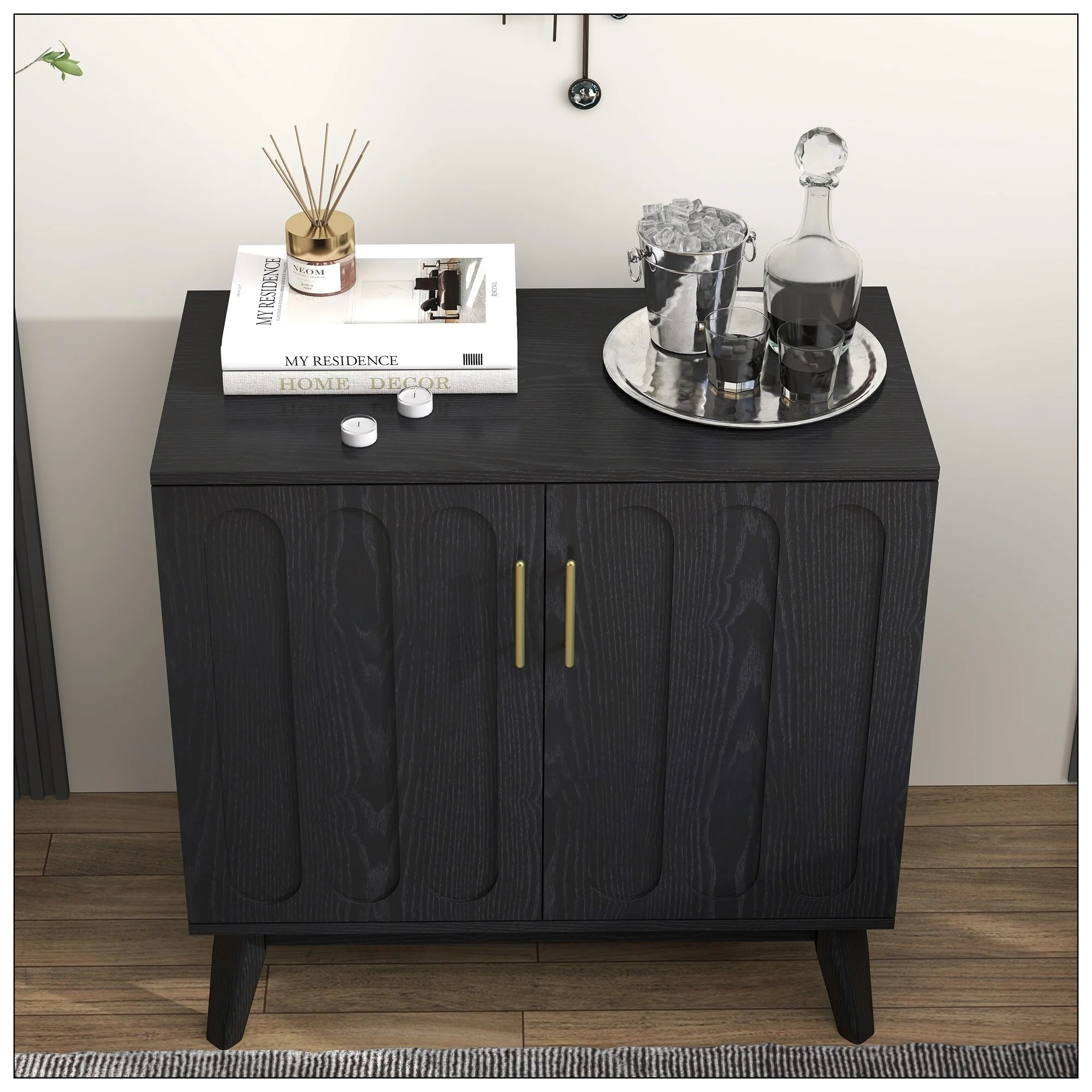 Mid Century Modern Fluted Sideboard Cabinet with Adjustable Shelves