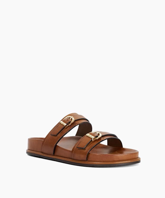 Lissons Tan - Double Strap Slip-On Sandals