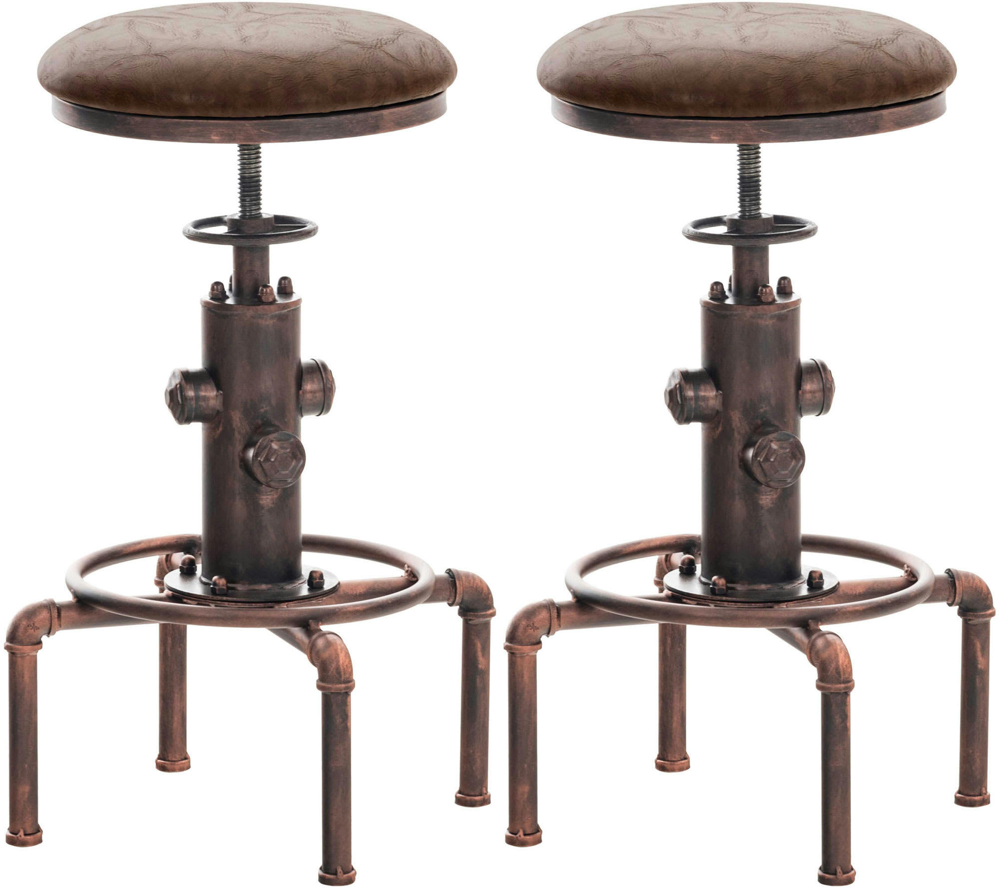 LUMOS - Lot de 2 tabourets de bar industriel en similicuir vintage Marron