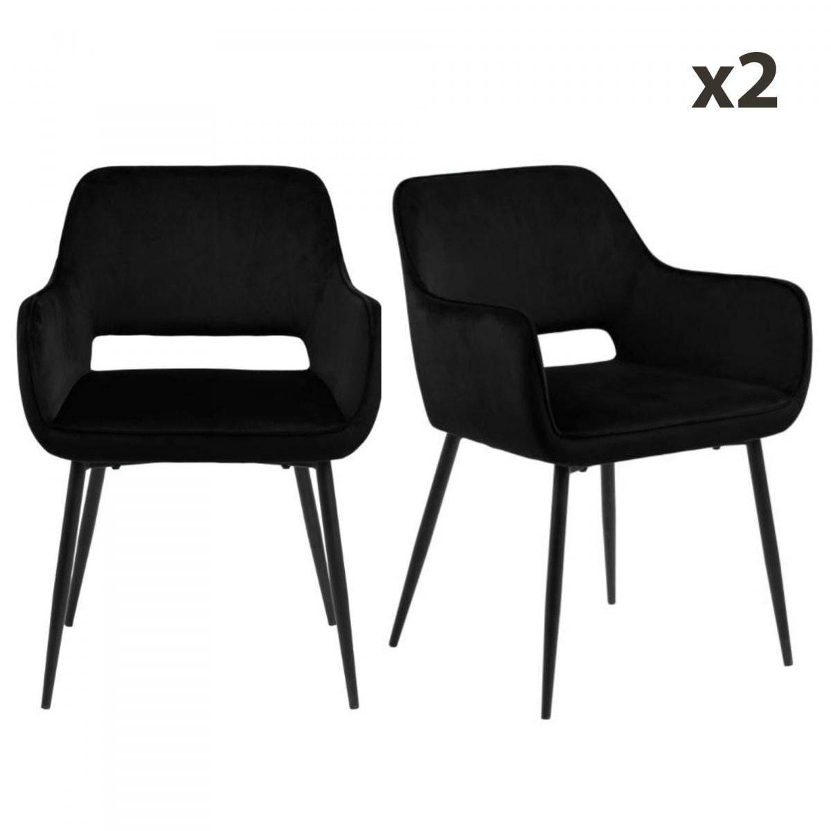 RANJO - Lot de 2 chaises modernes avec accoudoirs en velours noir