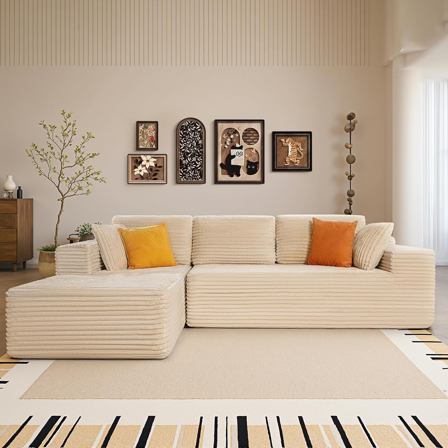 Bashaw 108 Cloud Sectional Couch Sofa with L-Shape Chaise, Modern Modular Sofa Couch Upholstered Couches for Living Room Bedroom, No Assembly Required (Beige, L Shape)