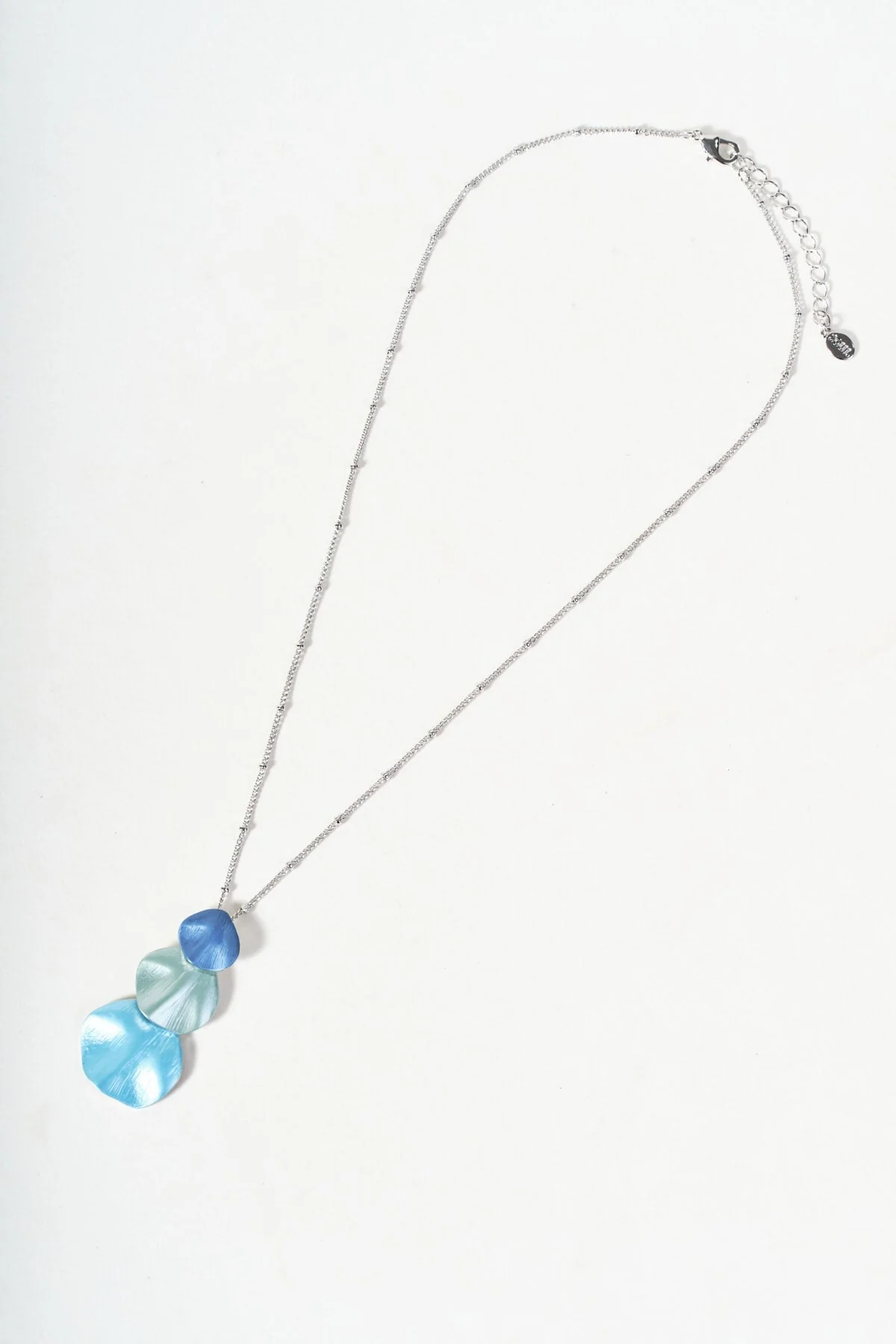 Blue Petal Triple Drop Pendant Necklace