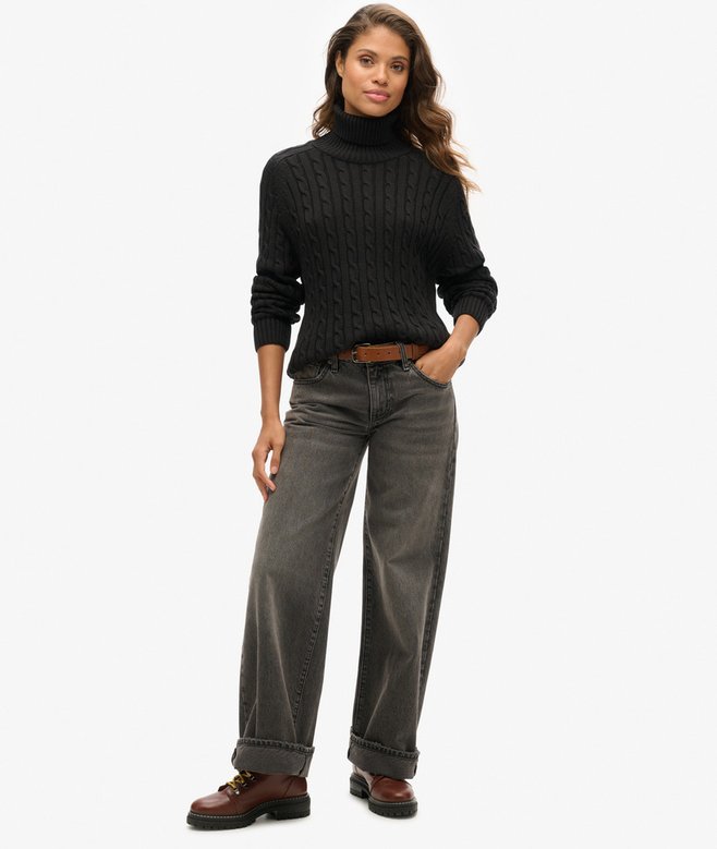 Slouchy Cable Roll Neck Jumper