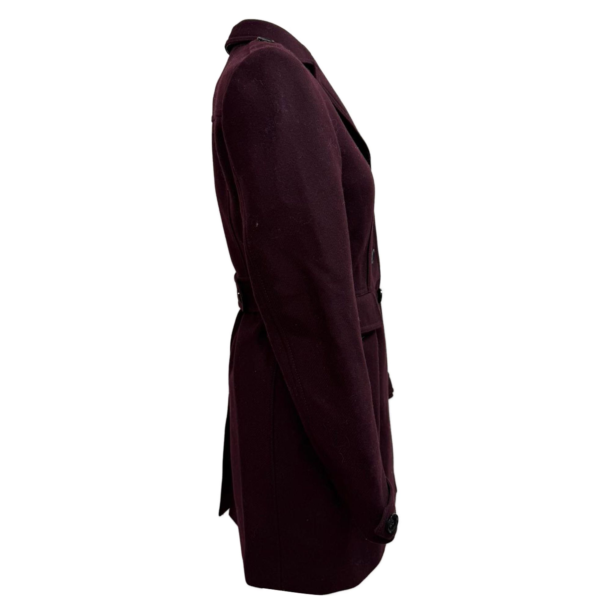 Burberry Preloved Brit Single-Breasted Short Coat in Burgundy Wool