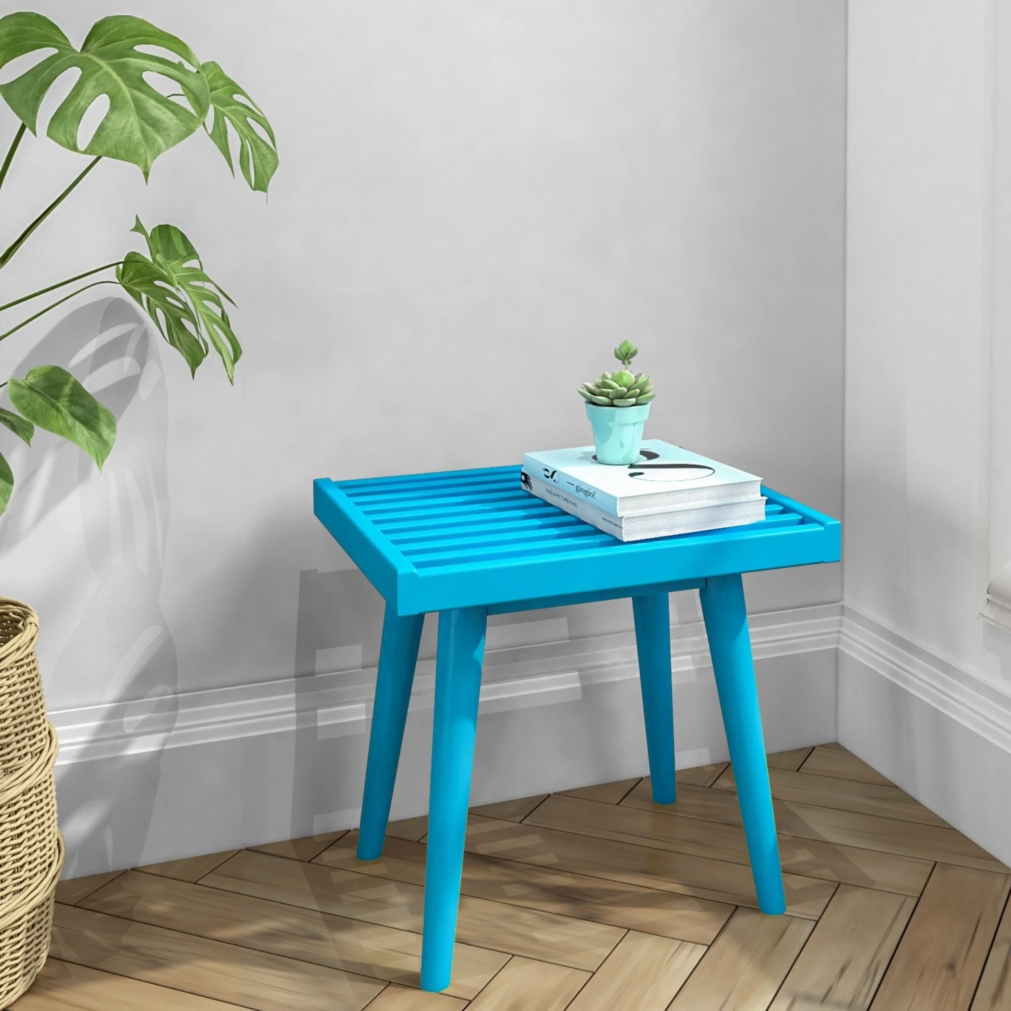 Plank and Beam Mid Century Modern Wood Square Bench