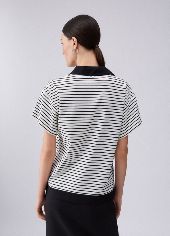 T-shirt a righe con bottoni gioiello