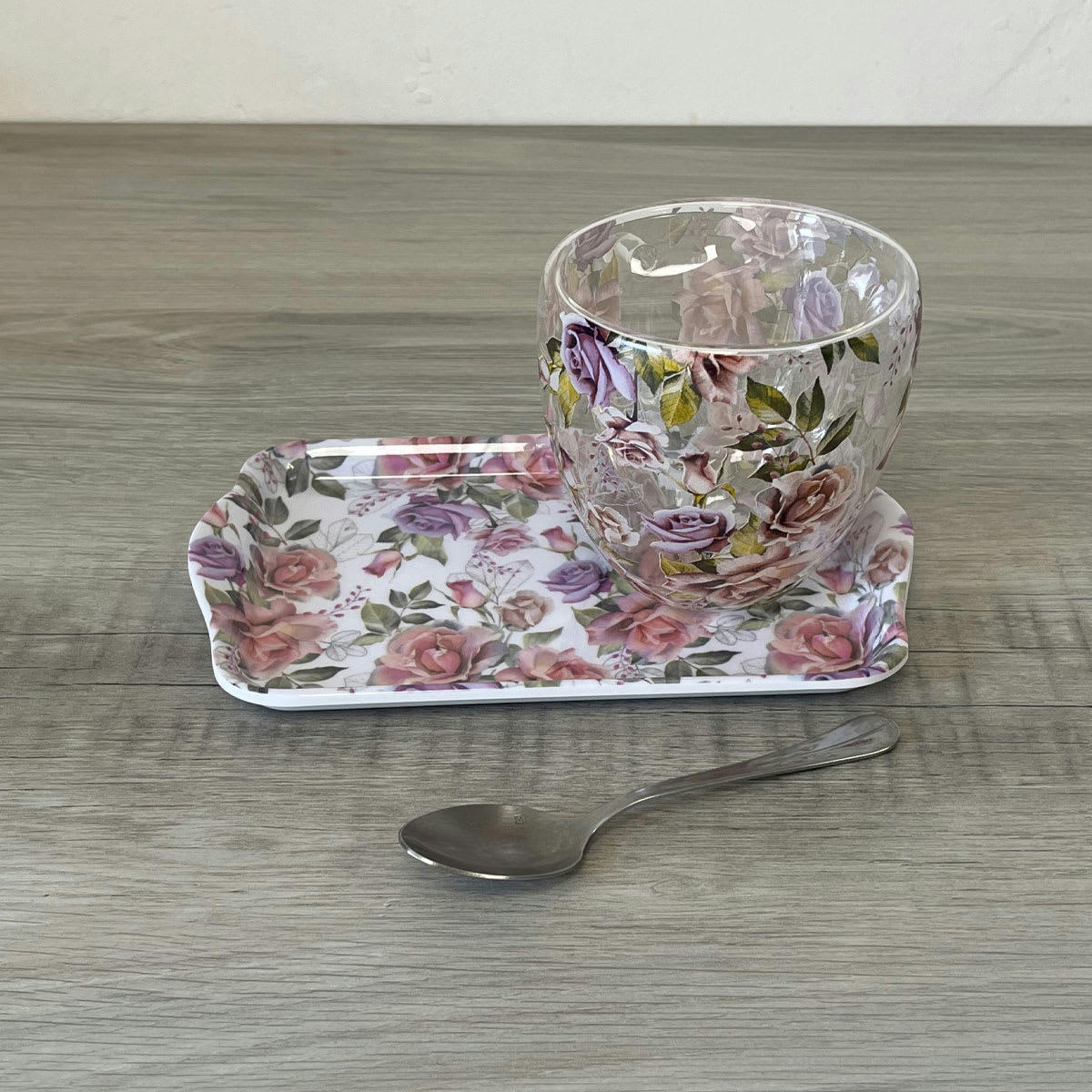 - Mini plateau roses rectangulaire en mélamine - 20.5 x 13.5 cm