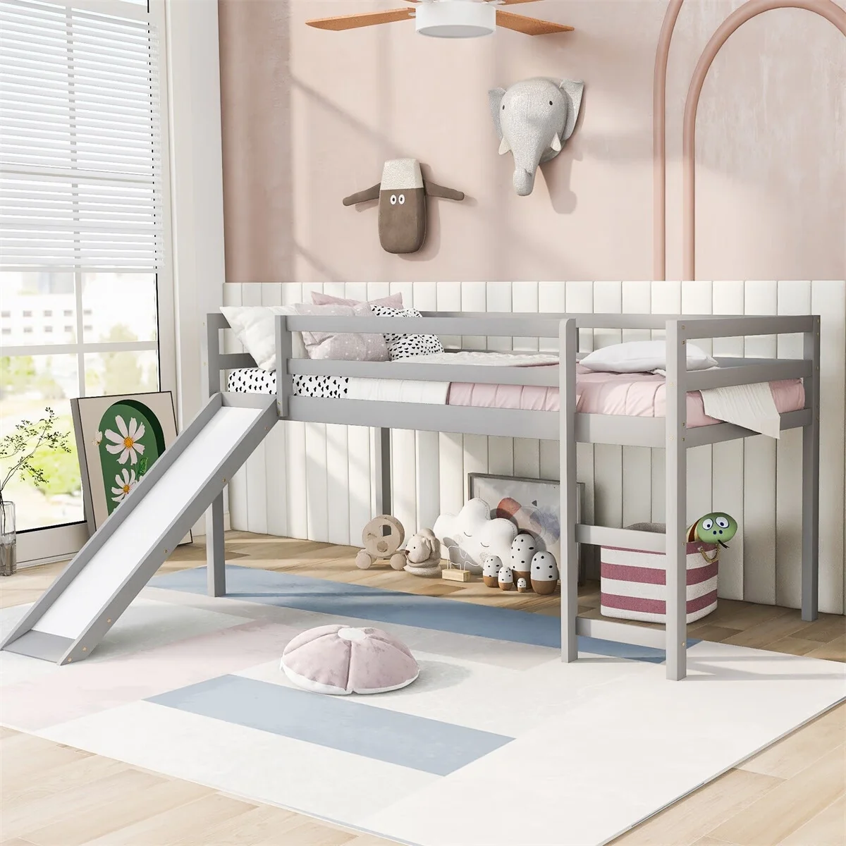 Merax Twin Loft Bed with Slide, Ladder
