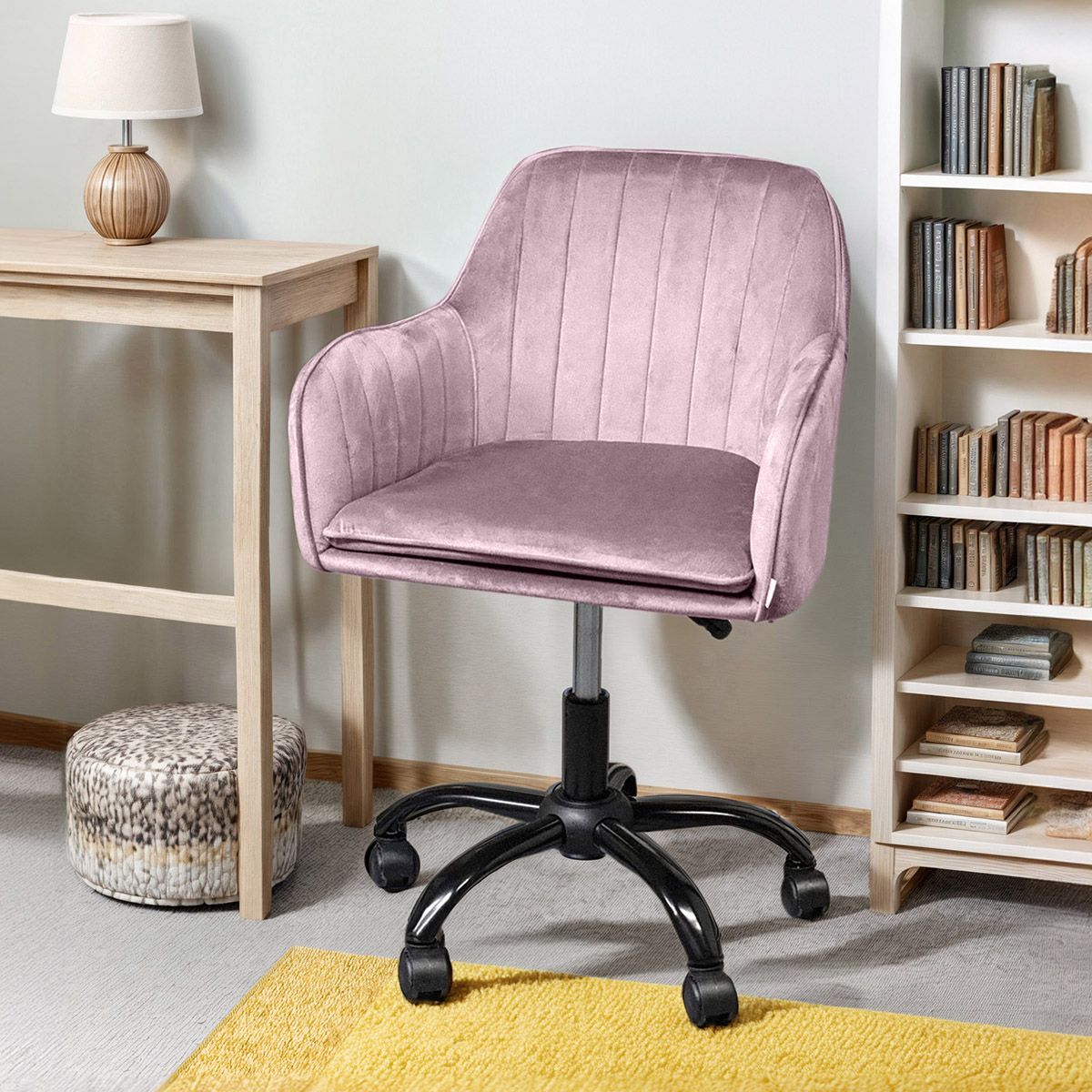 Fotel TEILL welurowy obrotowy różowy 56x58x81-91 cm