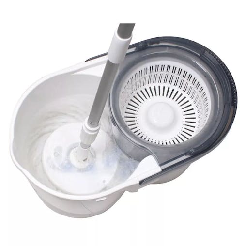 White Magic Turbo Microfibre Spin Mop Hand Press w/ Bucket