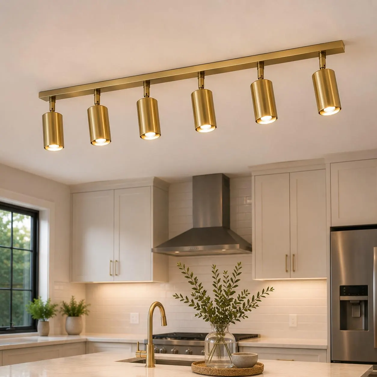 Adjustable Brass Track Lighting Fixture, Mid-Century Modern Ceiling Spotlight Lamp