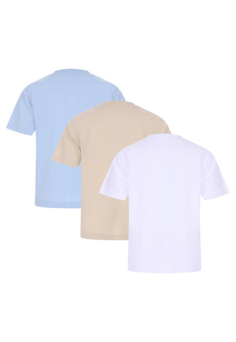Younger Boys 3pk Blue Cotton T-Shirts
