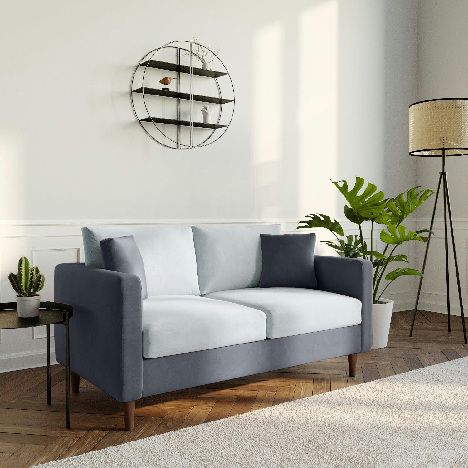 CARTHAGE - Canapé bicolore 2 places en velours gris