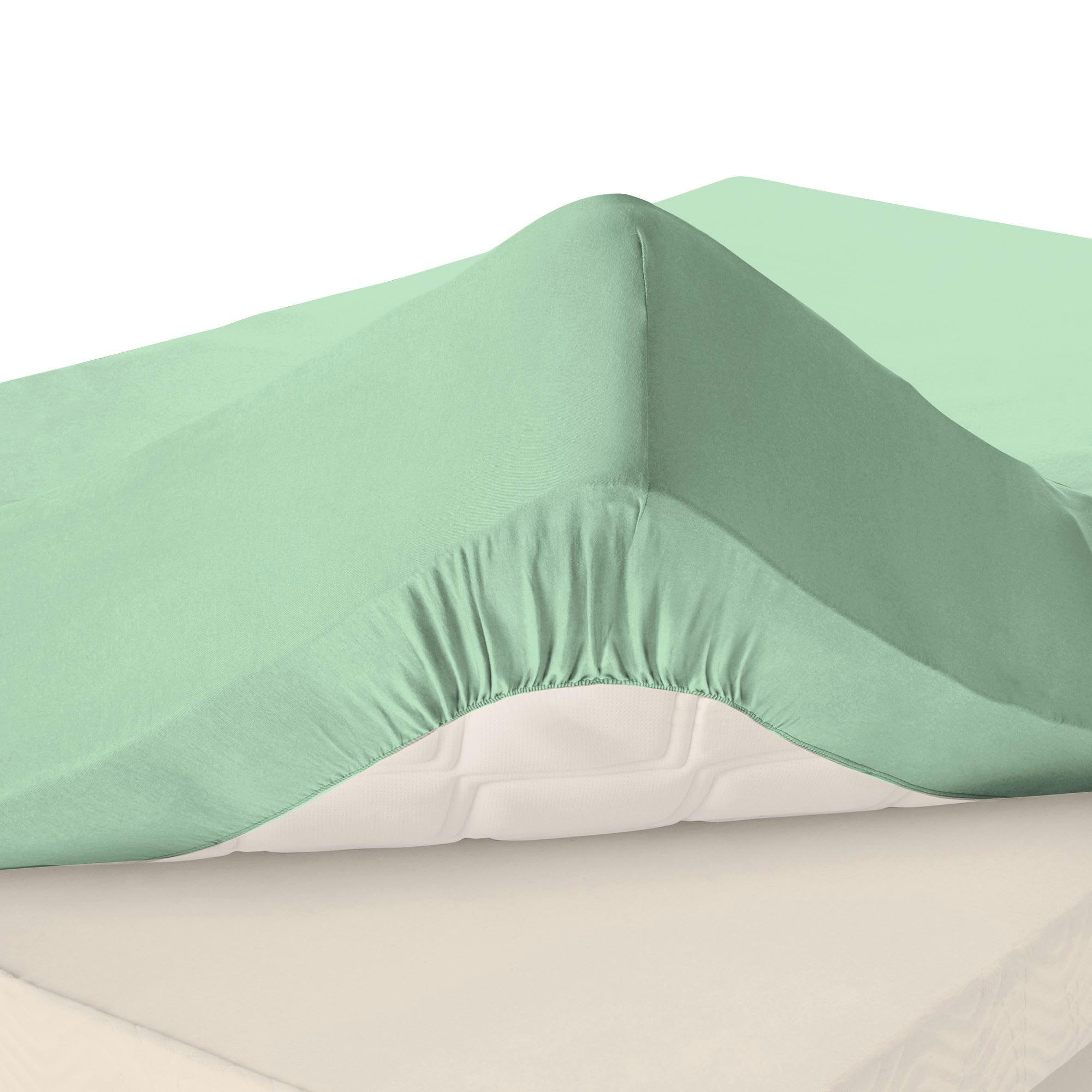 FLANELLE - Drap-housse grand bonnet 180x200x32 vert jade en coton