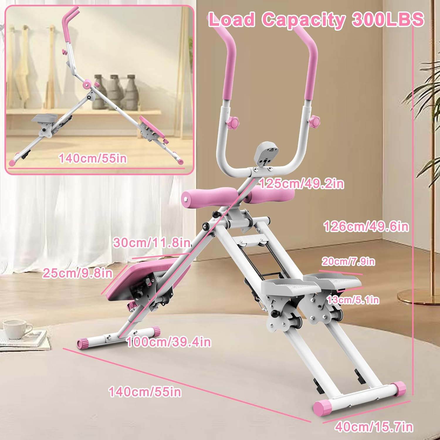 Multi-Function Full-Body Trainer, 2-in-1 Stair Stepper and Ab Machine, Pink, 300 LBS Capacity, LCD Display, Adjustable