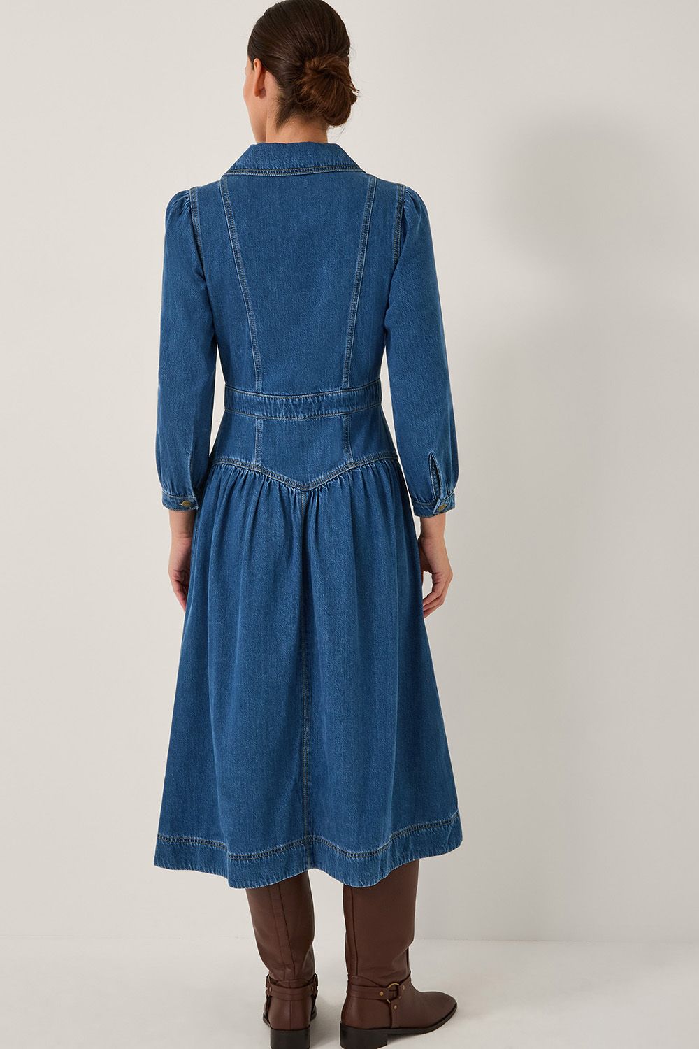Monsoon Tamsin Button Denim Midi Dress Blue