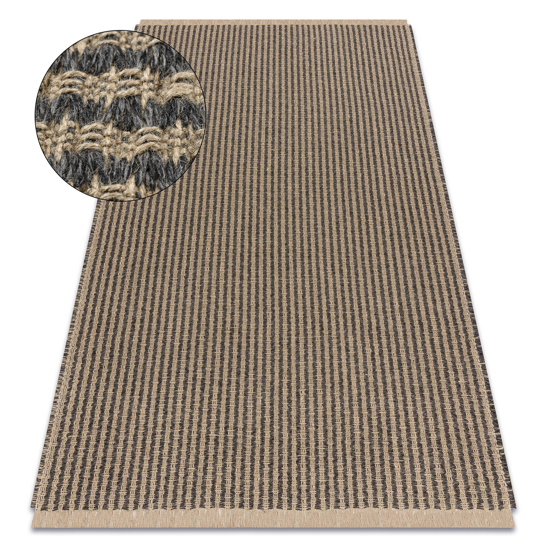 Dywan JUTE 3650 czarny / beż linie - jutowy, płaskotkany, 60x100 cm