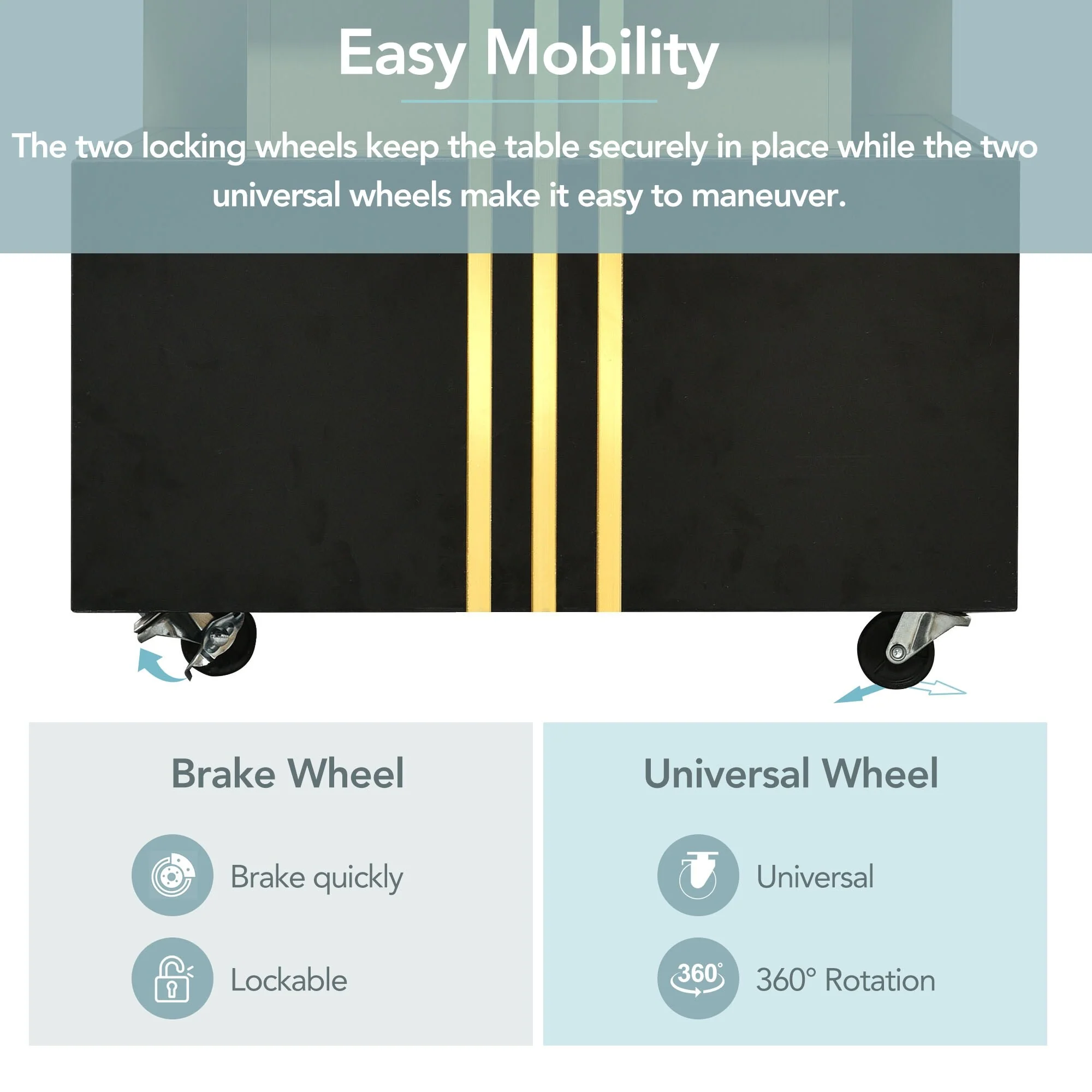 Black+Gold Luxury TV Stand & Coffee Table Set with Caster Wheels for TVs Up to 78