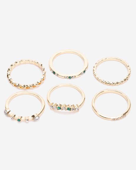 Womens 6pk Gold Gem Rings