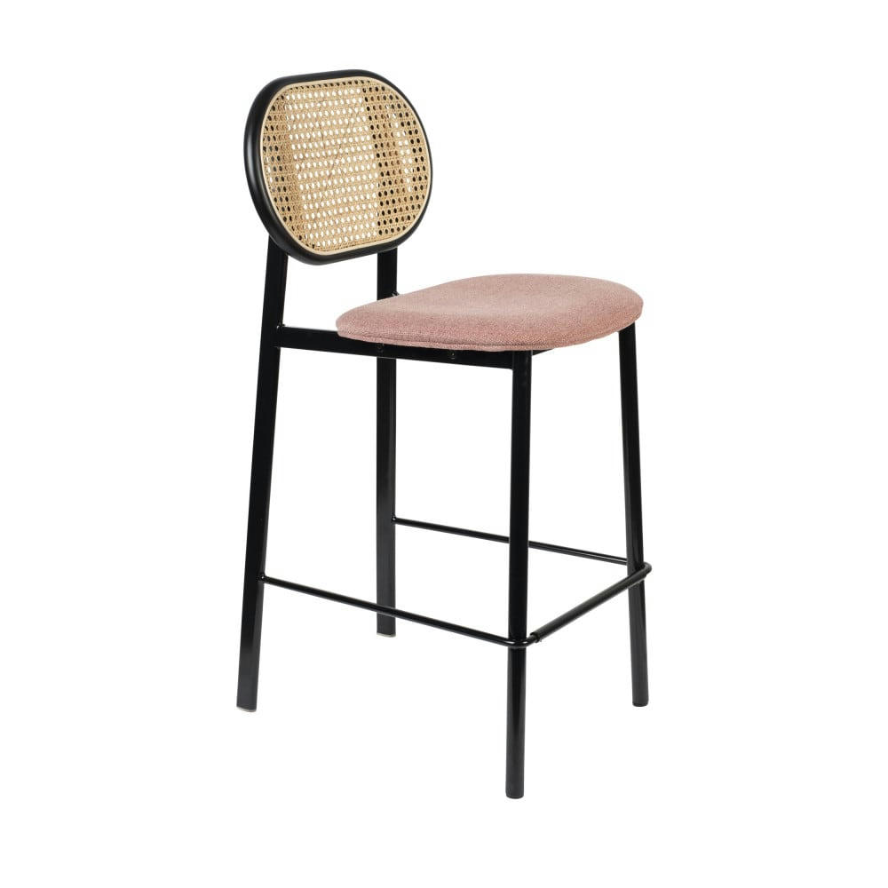 SPIKE - Tabouret de bar en tissu et cannage 65cm rose