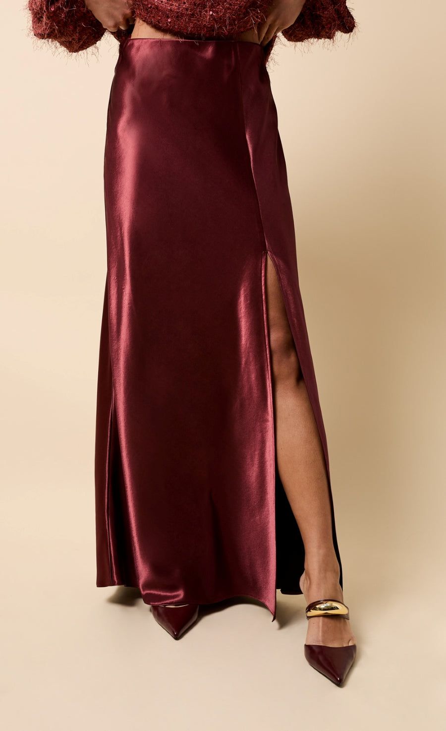Little Mistress Cherry Satin Maxi Skirt