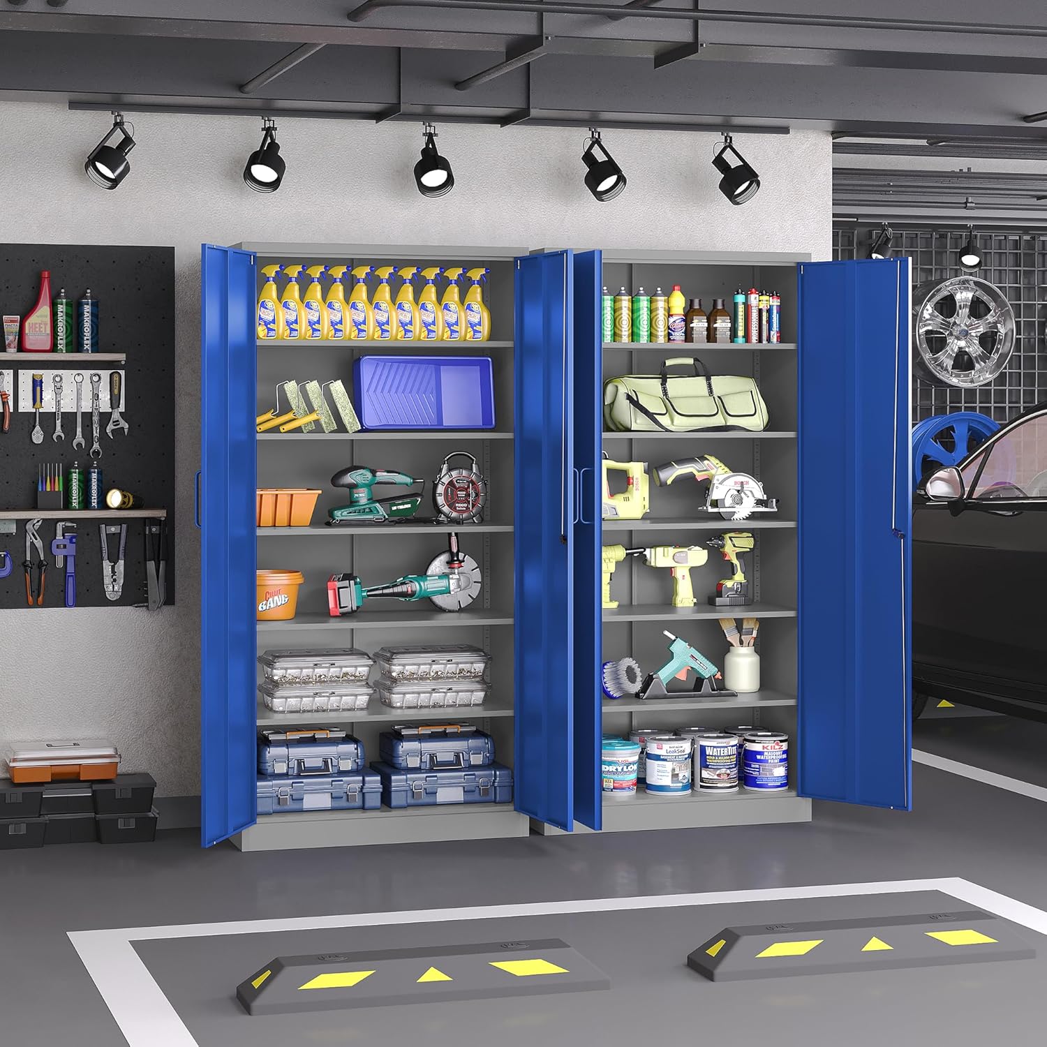 Metal Garage Storage Cabinet,Steel Storage Cabinet with Doors and Adjustbale Shelves,Lockable Tool Cabinet for Garage,Basement,Home Office,School