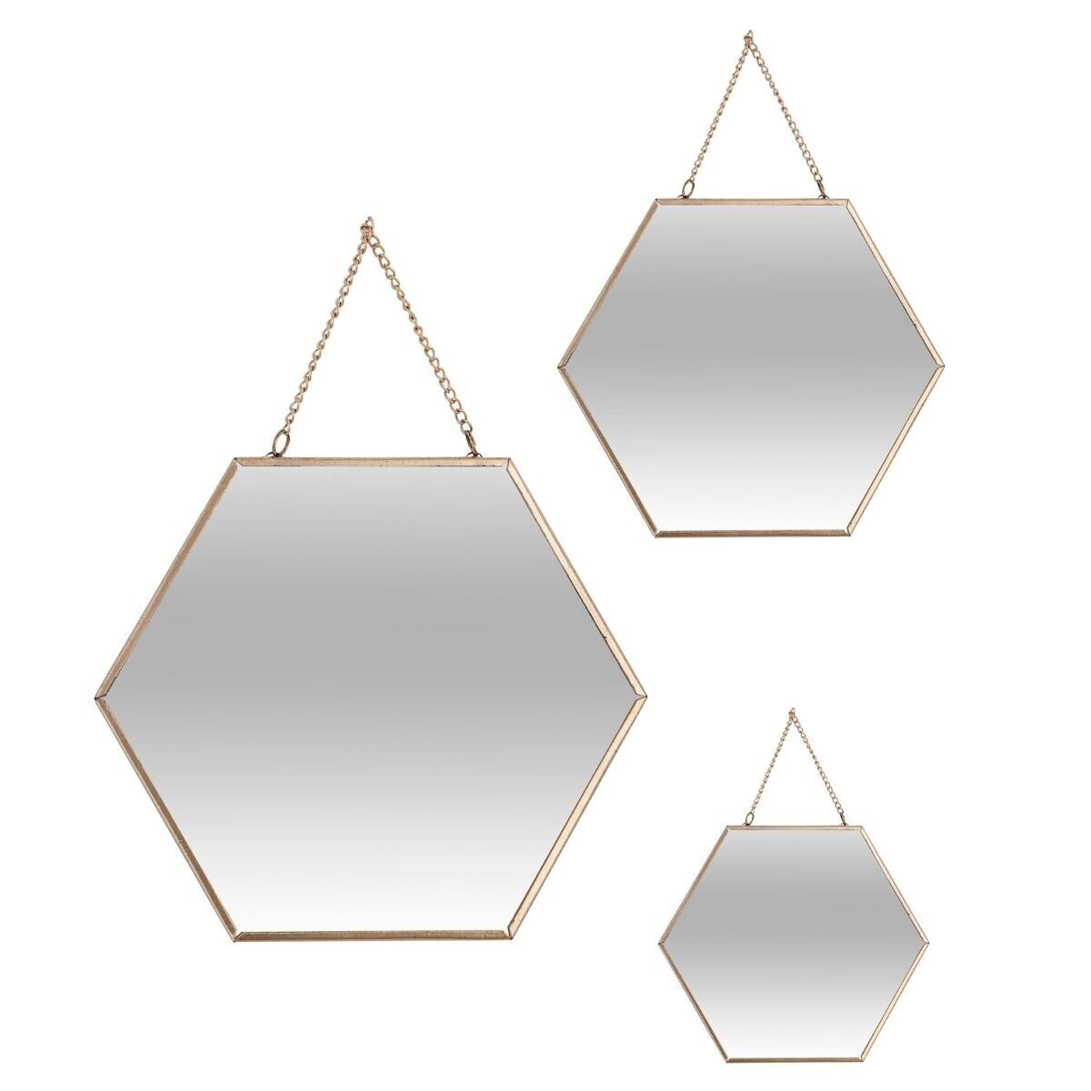 Set of 3 mirrors "Leny" Gilt, L.20/25/30 cm