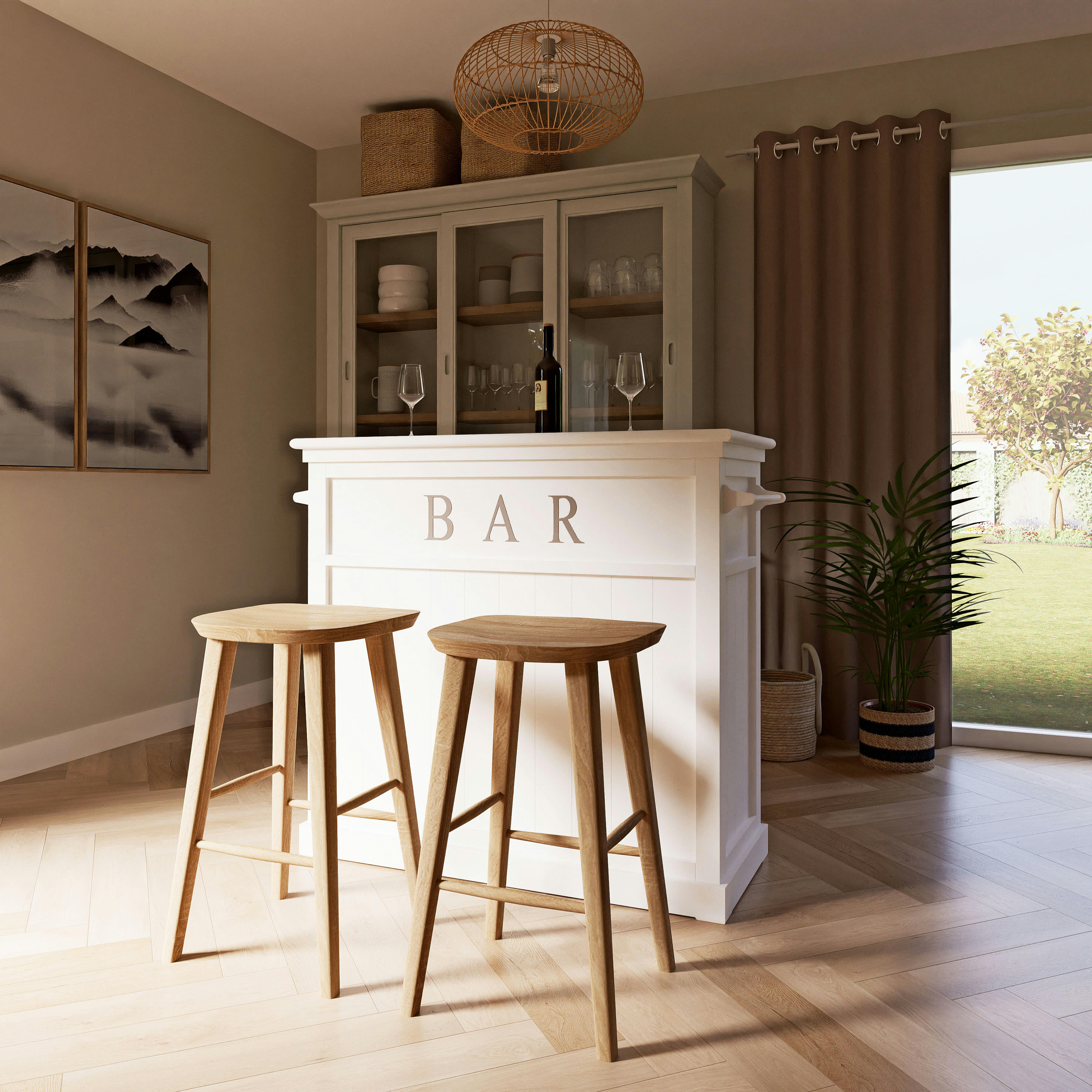 Newport - Meuble de bar en bois de pin blanc