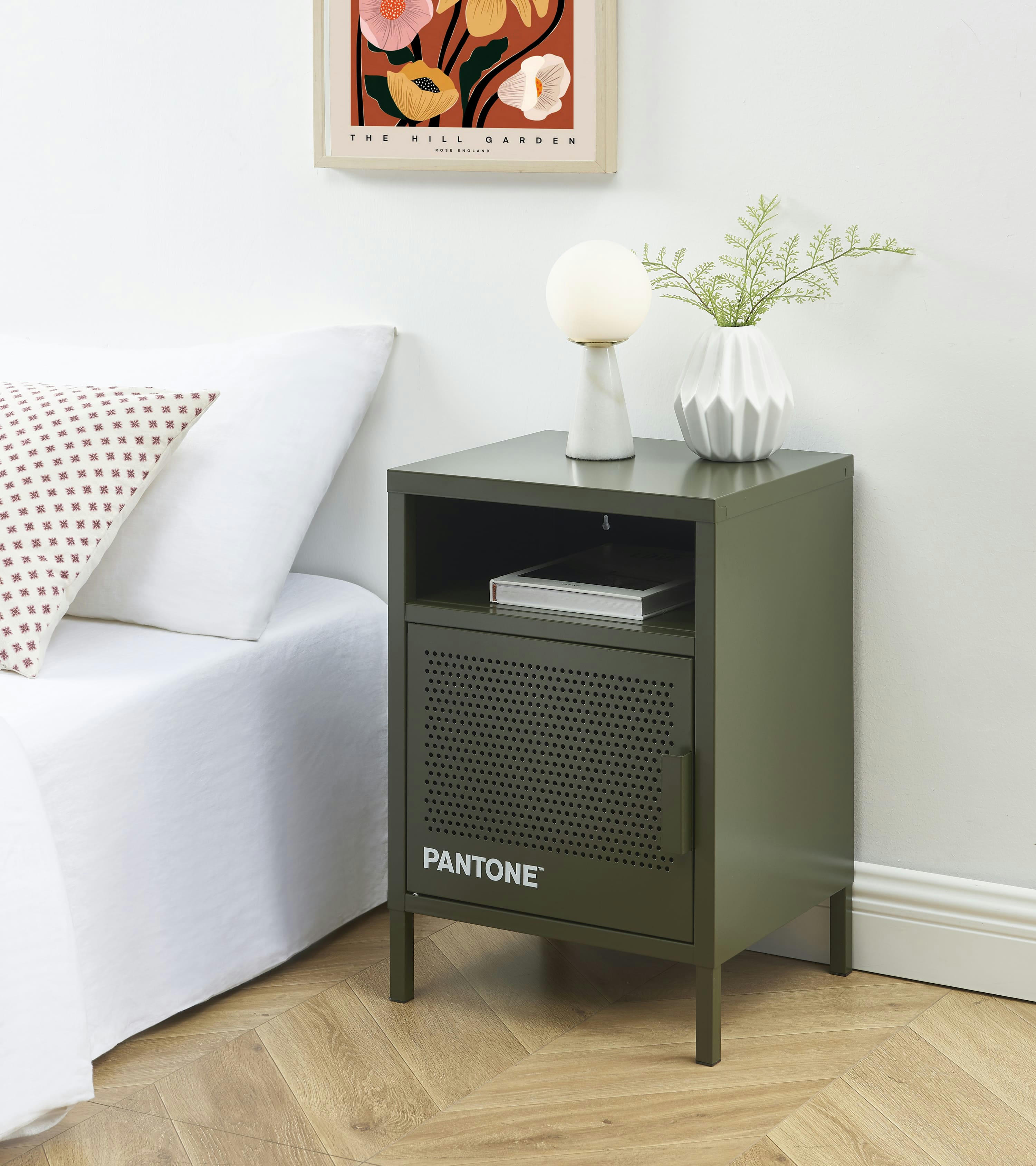 PANTONE - Table de chevet   métal vert olive foncé 40cm