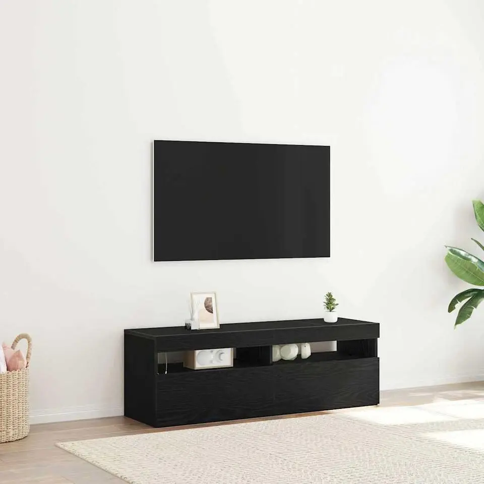 vidaXL - LED TV-meubel met 2 deuren - Zwart eiken - Hout - 120x35x40 cm