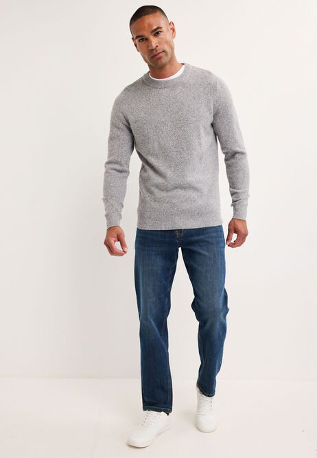 Mens Grey Texture Knit Jumper
