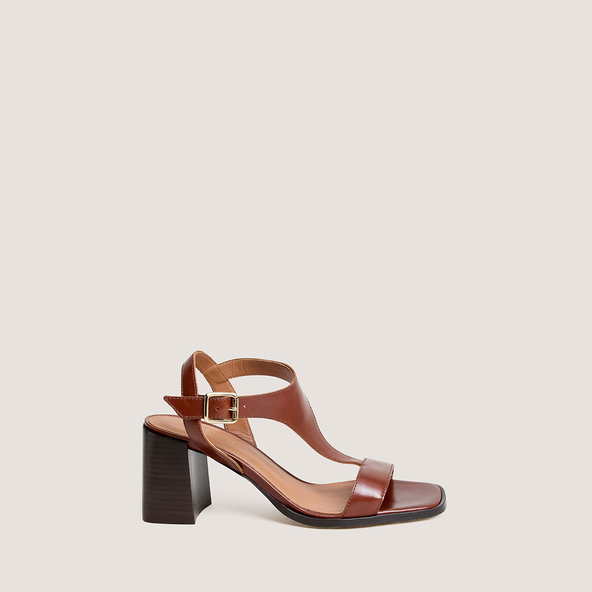 Sandales à hauts talons lamellésen cuir marron | VODKA