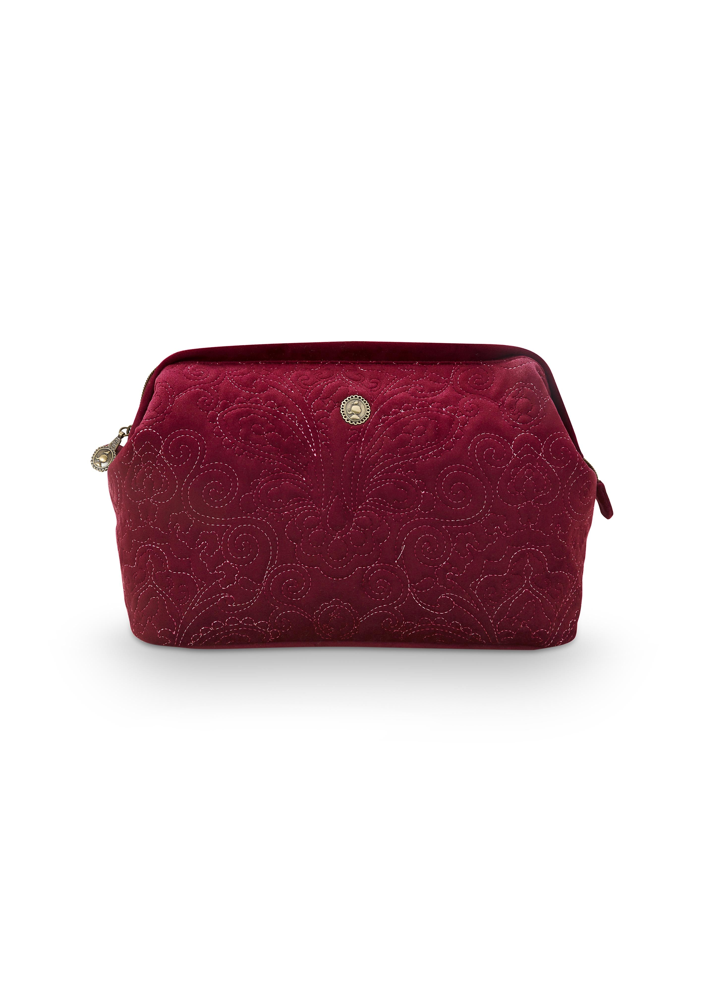 Pip Studio - Cooper Make up tasje - Velvet Quiltey Days - Rood - 13.8 x 20.7 x 30 cm