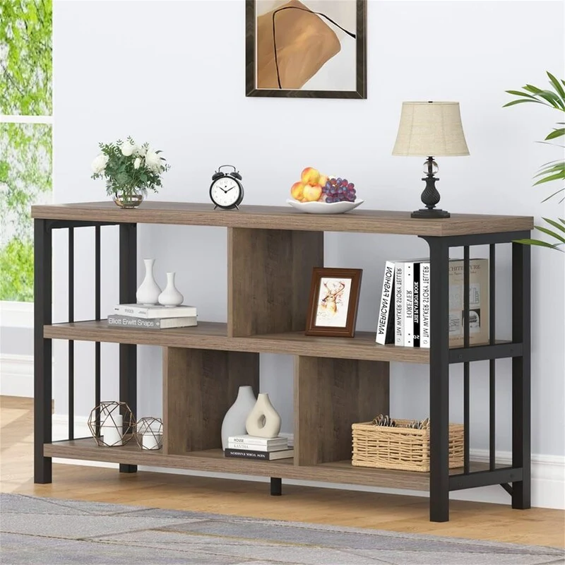 Low Wide Home 5 Cube Storage Organizer Long Shelf for Bedroom - 13.4D x 47.2W x 30H
