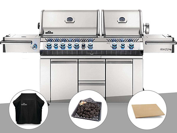 Barbecue à gaz Prestige Pro 825   Housse de protection   Plateau charbon   Pierre à pizza large rectangle - Napoleon