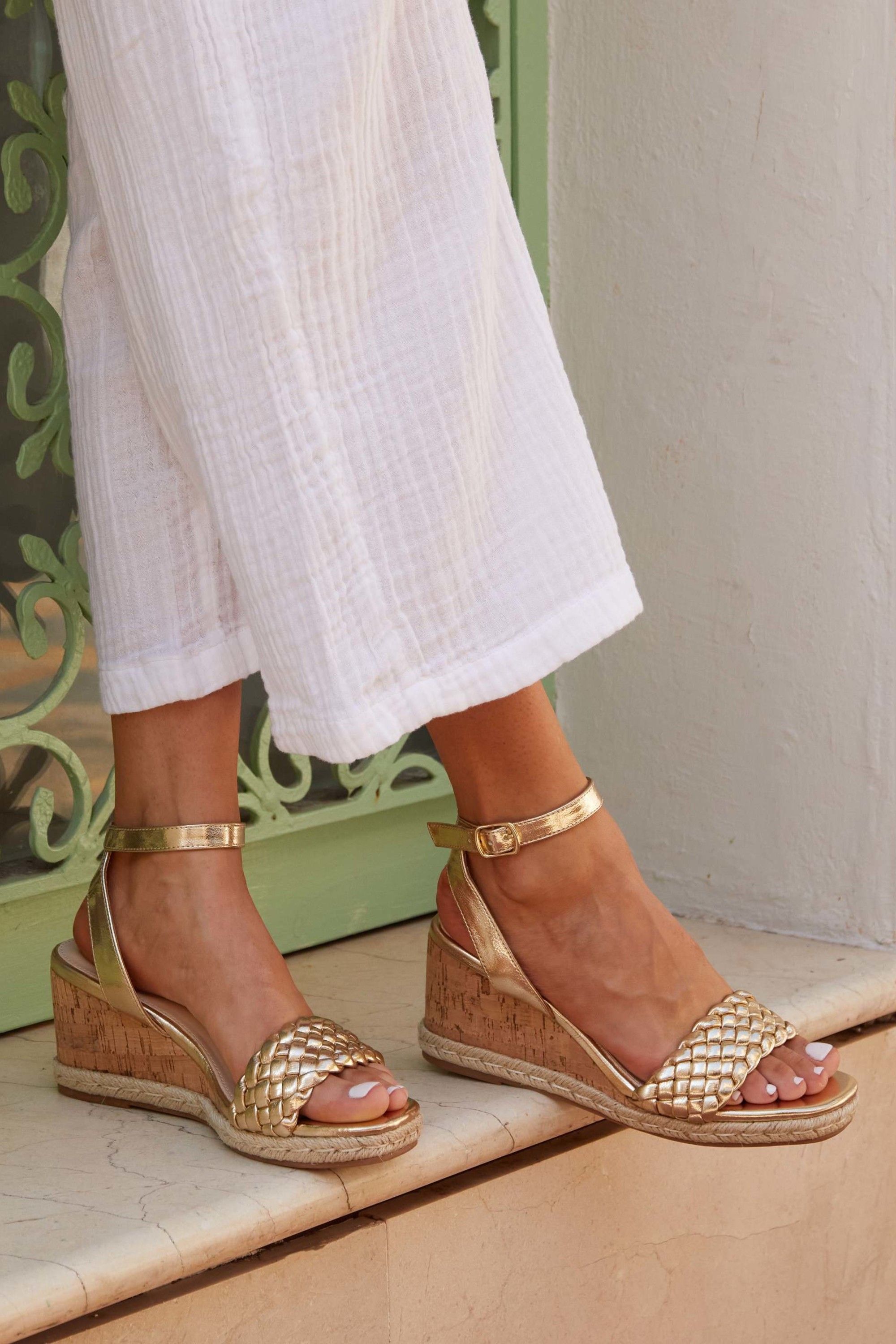 Linzi Regan Gold Faux Leather Wedge Sandals